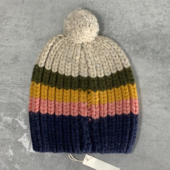 Madewell Accessories - Madewell Heather Sand Striped Pom-Pom Beanie O/S